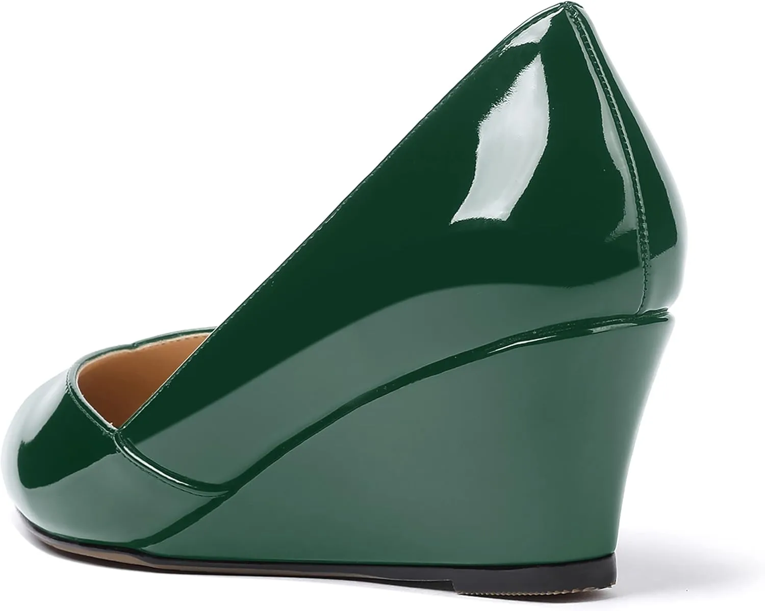 MODENCOCO Women's Slip On Professional Office Pointed Toe Patent Wedge Low Heel Pumps Shoes 2 Inch