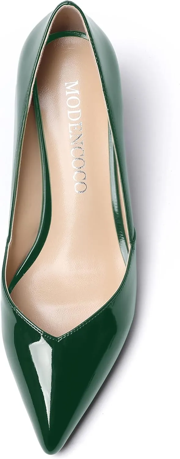 MODENCOCO Women's Slip On Professional Office Pointed Toe Patent Wedge Low Heel Pumps Shoes 2 Inch