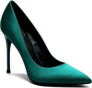 MOOMMO Women Satin High Heel Pumps Pointed Toe Sexy Stilettos 4 inch Slip On Formal Dress Shoes for Ladies Wedding Party Evening Work 4-13 M US