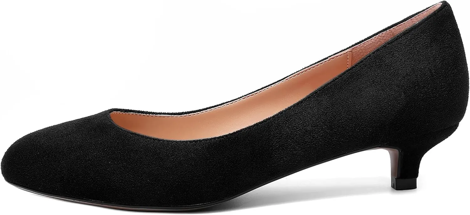 MOVINSTEPS Womens Slip On Solid Round Toe Suede Dating Cute Kitten Low Heel Pumps Shoes 1.5 Inch