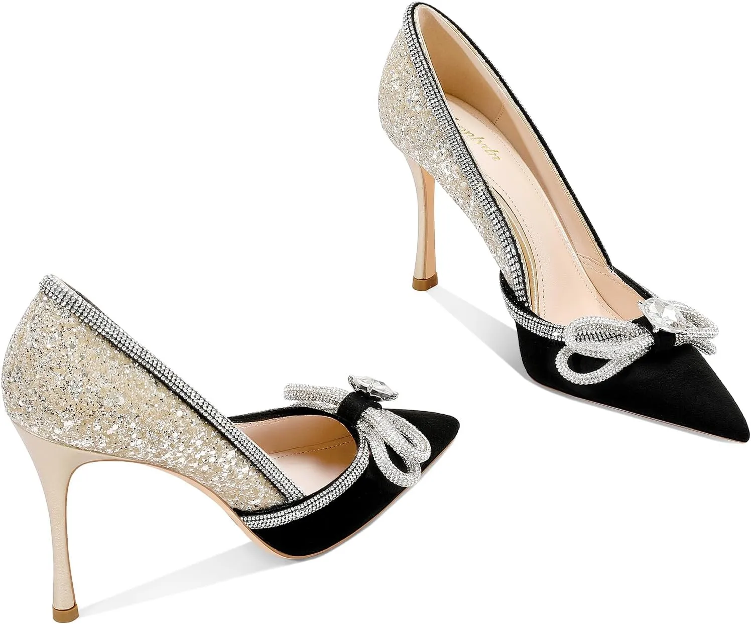 MSONLYDN Women's High Heels Pointed Toe Stiletto Heeled Rhinestone Satin Prom Dress Wedding Bridal Party Pumps