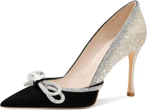 MSONLYDN Women's High Heels Pointed Toe Stiletto Heeled Rhinestone Satin Prom Dress Wedding Bridal Party Pumps