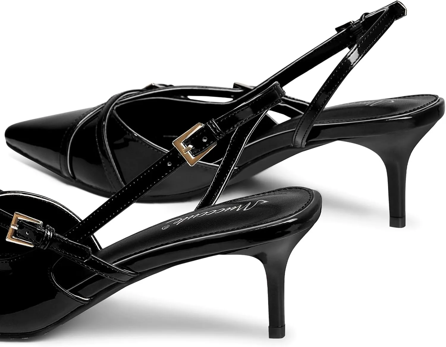 MUCCCUTE Kitten Heels for Women Pointed Toe Slingback Low Heels with Buckle Strap Heeled Pumps
