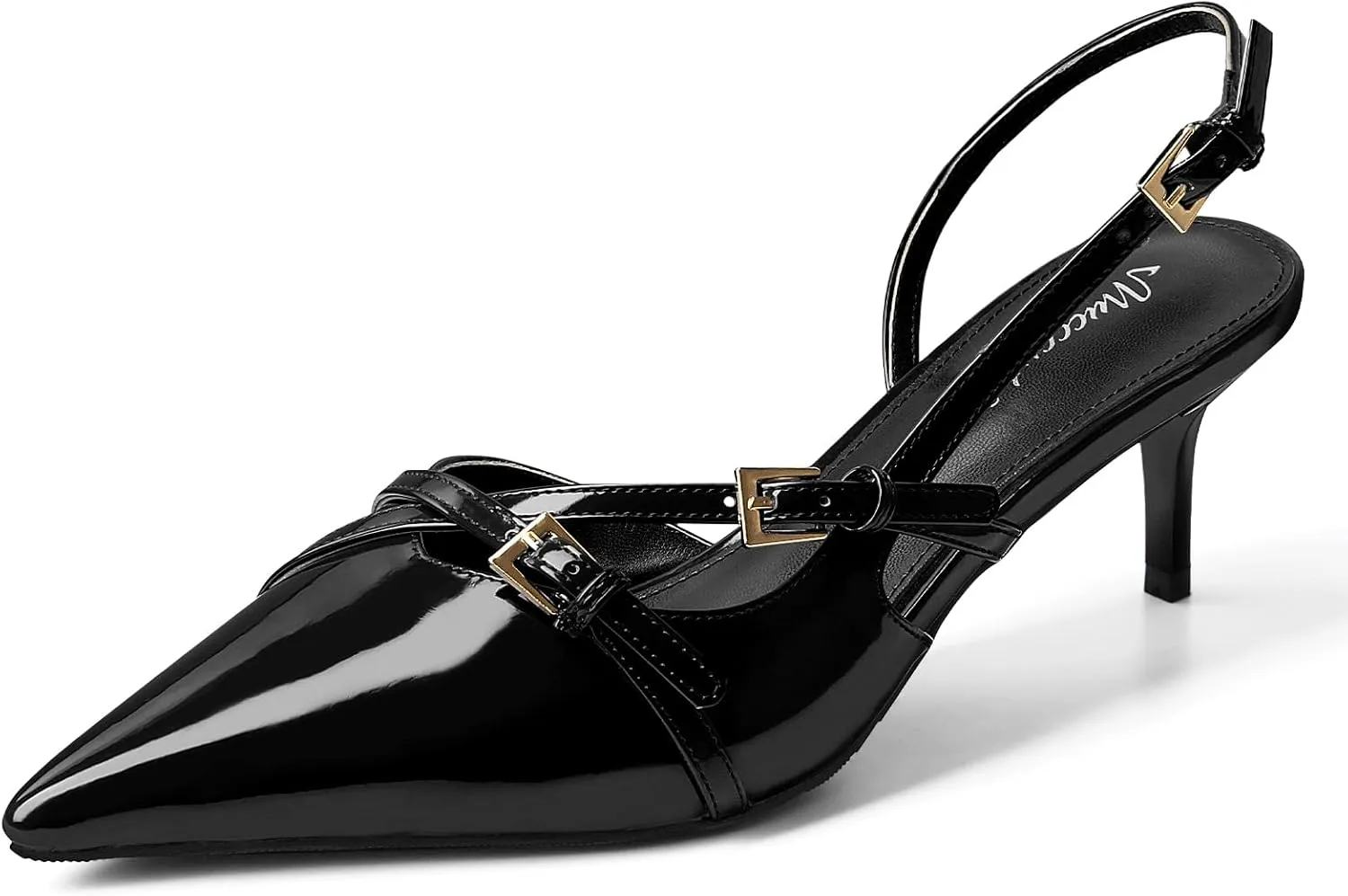 MUCCCUTE Kitten Heels for Women Pointed Toe Slingback Low Heels with Buckle Strap Heeled Pumps