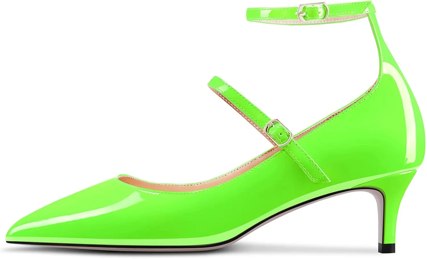 NobleOnly Women Mid Heel Ankle Strap Pointed Toe Pumps Casual Party Office Dress Cute Buckle Shoes 2.0 Inches Heels