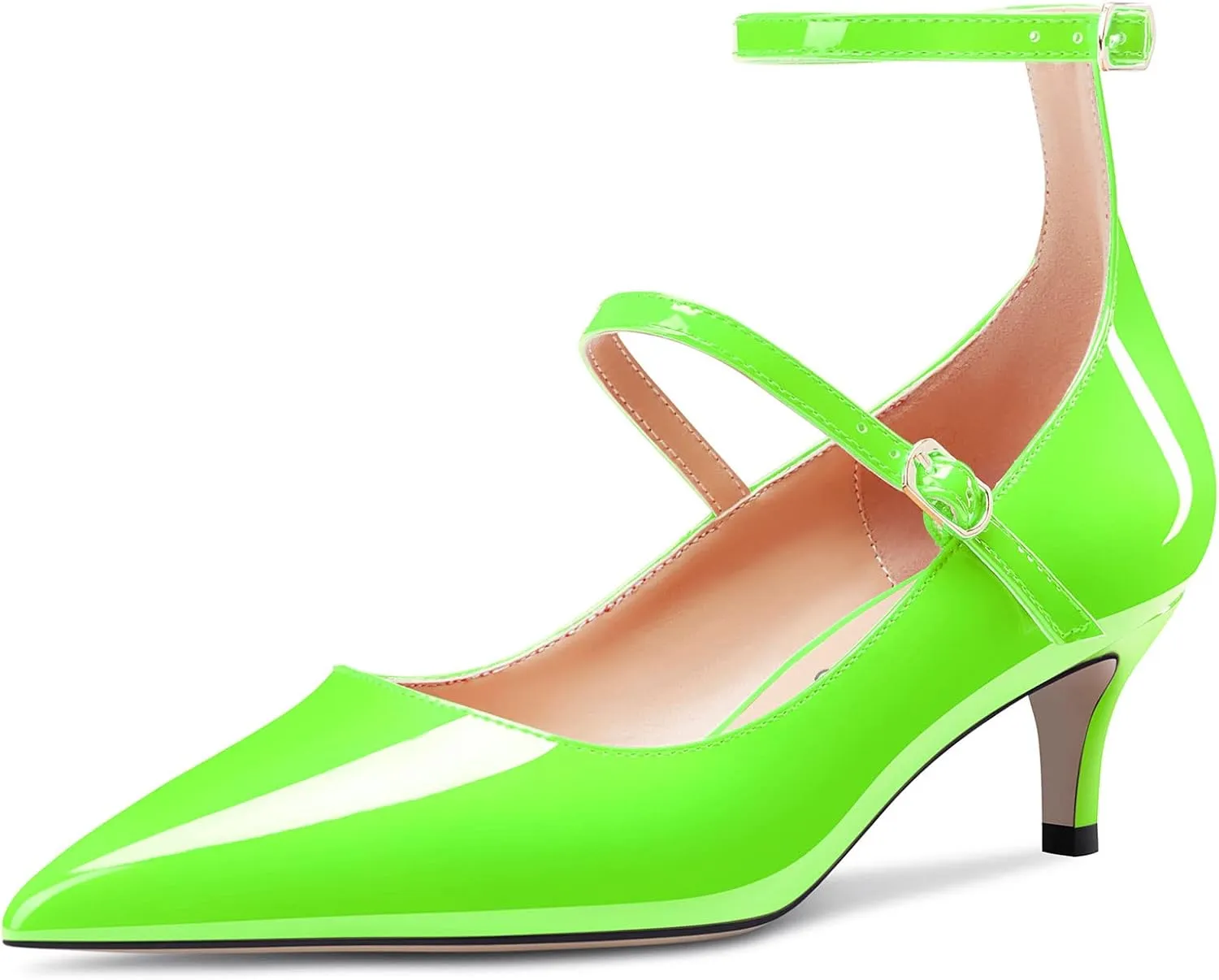 NobleOnly Women Mid Heel Ankle Strap Pointed Toe Pumps Casual Party Office Dress Cute Buckle Shoes 2.0 Inches Heels