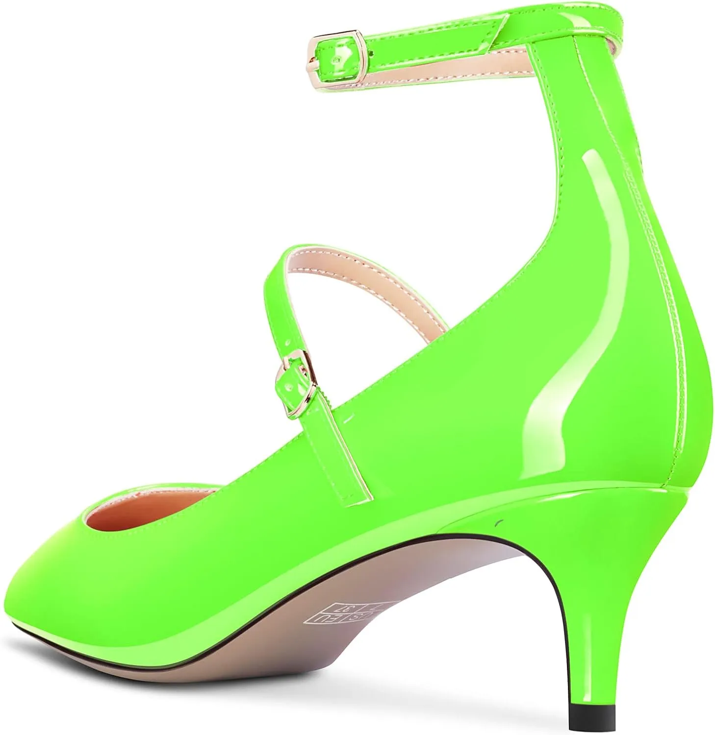 NobleOnly Women Mid Heel Ankle Strap Pointed Toe Pumps Casual Party Office Dress Cute Buckle Shoes 2.0 Inches Heels