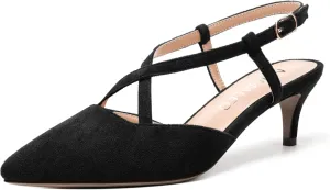 NUMALEO Womens Wedding Pointed Toe Suede Comfortable Buckle Slingback Dress Kitten Low Heel Pumps Shoes 2 Inch