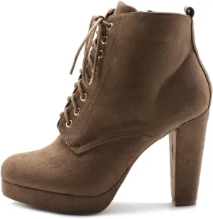 Ollio Women's Shoe Faux Suede Lace-up Platfrom Ankle Chunky Heel Booties