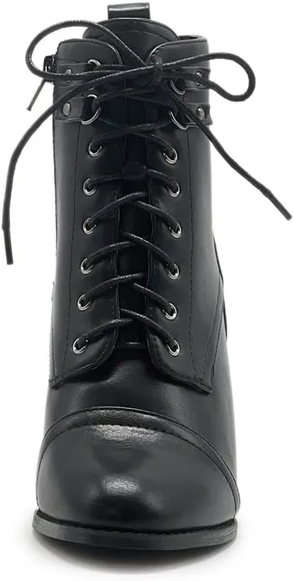 Ollio Women's Shoe Faux Suede Lace Up Stacked High Heel Ankle Boots SSB09