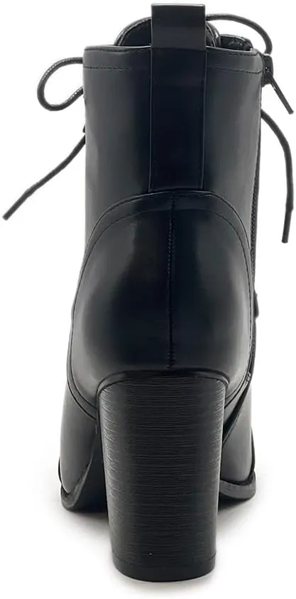 Ollio Women's Shoe Faux Suede Lace Up Stacked High Heel Ankle Boots SSB09