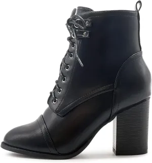 Ollio Women's Shoe Faux Suede Lace Up Stacked High Heel Ankle Boots SSB09