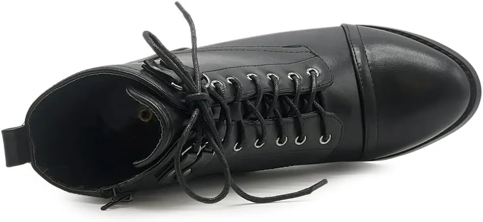 Ollio Women's Shoe Faux Suede Lace Up Stacked High Heel Ankle Boots SSB09