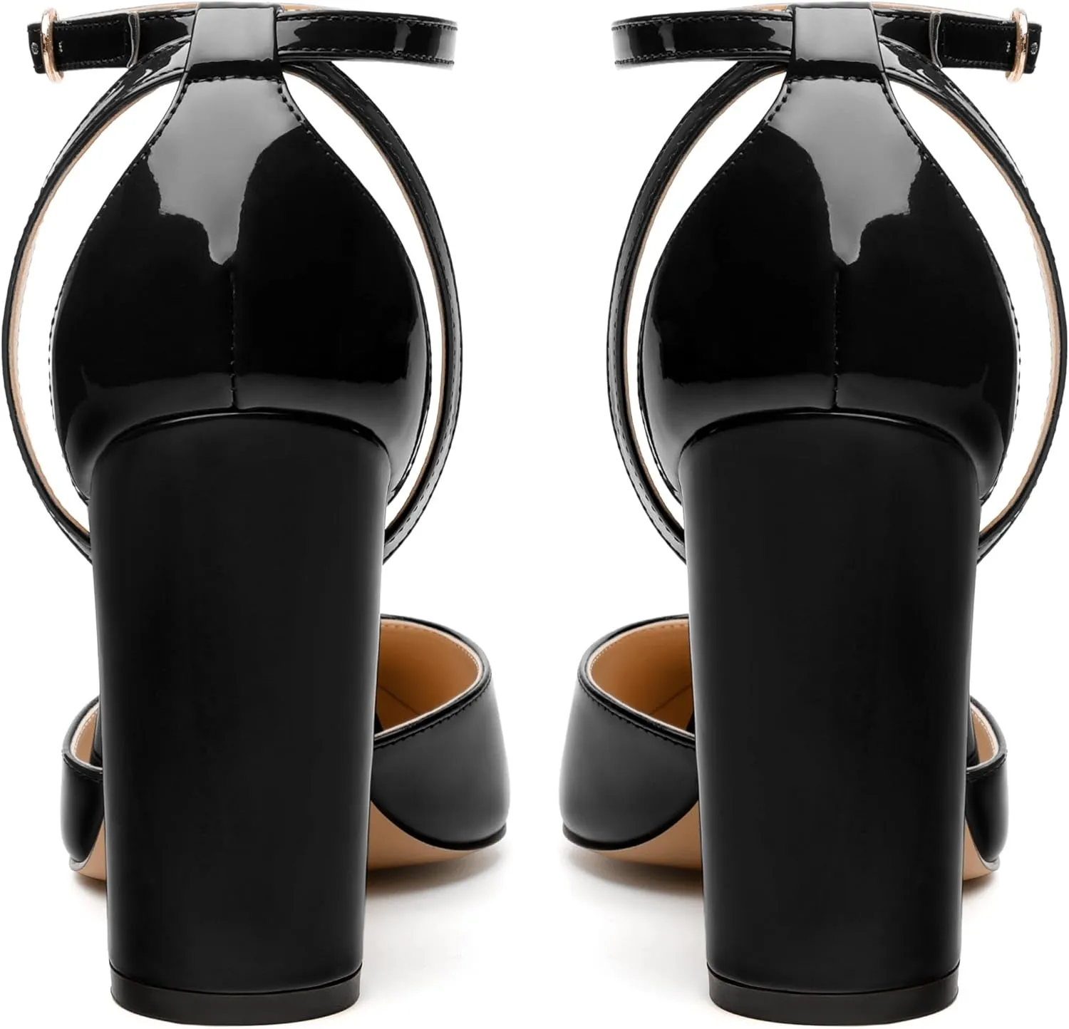 Pointed Toe Pumps - Fashion Ankle Strap Closed Toe Heels, Chunky Heels for Women