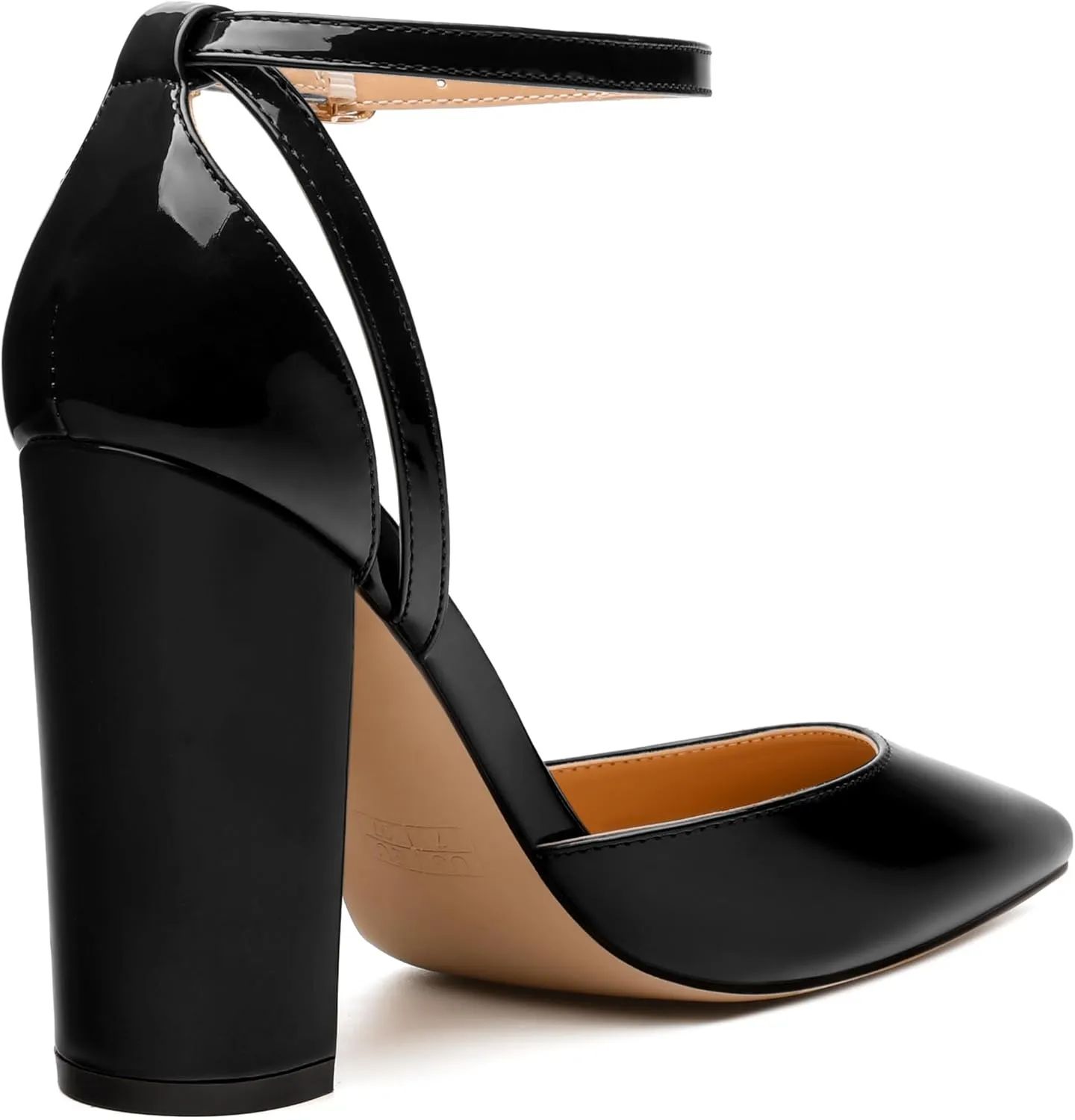 Pointed Toe Pumps - Fashion Ankle Strap Closed Toe Heels, Chunky Heels for Women