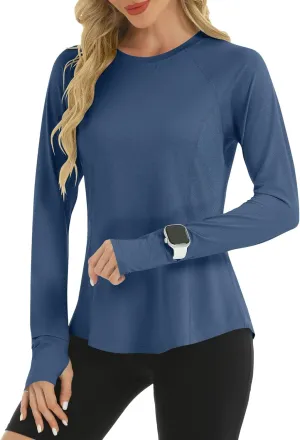 Rapbin Women's UPF 50  UV Shirts Long Sleeve Workout Tops Quick Dry Lightweight Sun Shirts for Hiking Outdoor Rash Guard