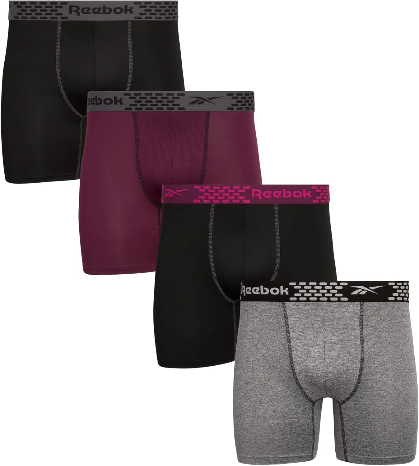 Rebook Mens Boxer Briefs - 4 Pack Moisture Wicking Stretch Performance Mens Underwear Boxers with Contour Pouch (Sizes: S-XL)