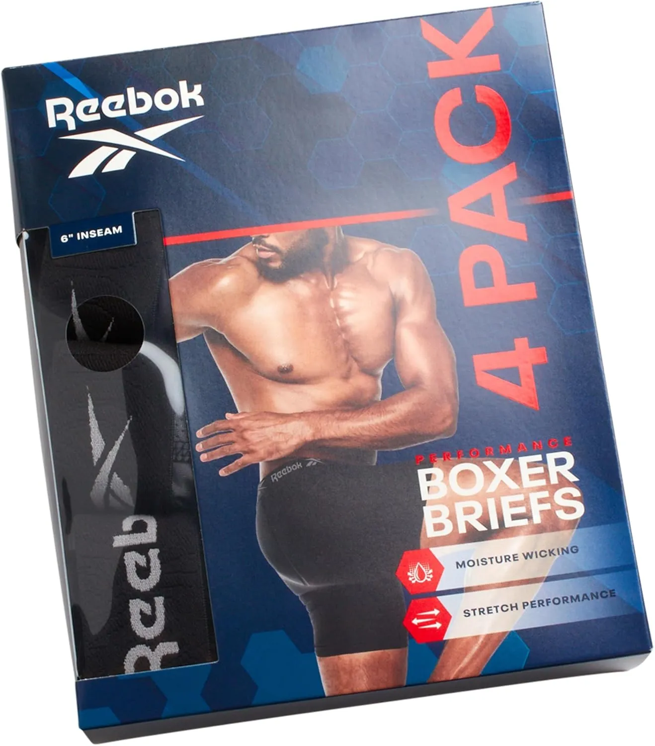 Rebook Mens Boxer Briefs - 4 Pack Moisture Wicking Stretch Performance Mens Underwear Boxers with Contour Pouch (Sizes: S-XL)