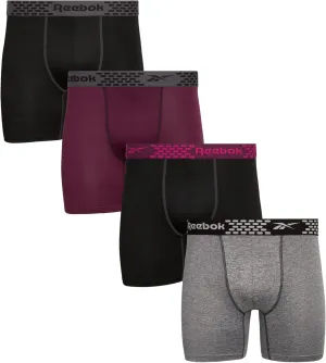 Rebook Mens Boxer Briefs - 4 Pack Moisture Wicking Stretch Performance Mens Underwear Boxers with Contour Pouch (Sizes: S-XL)