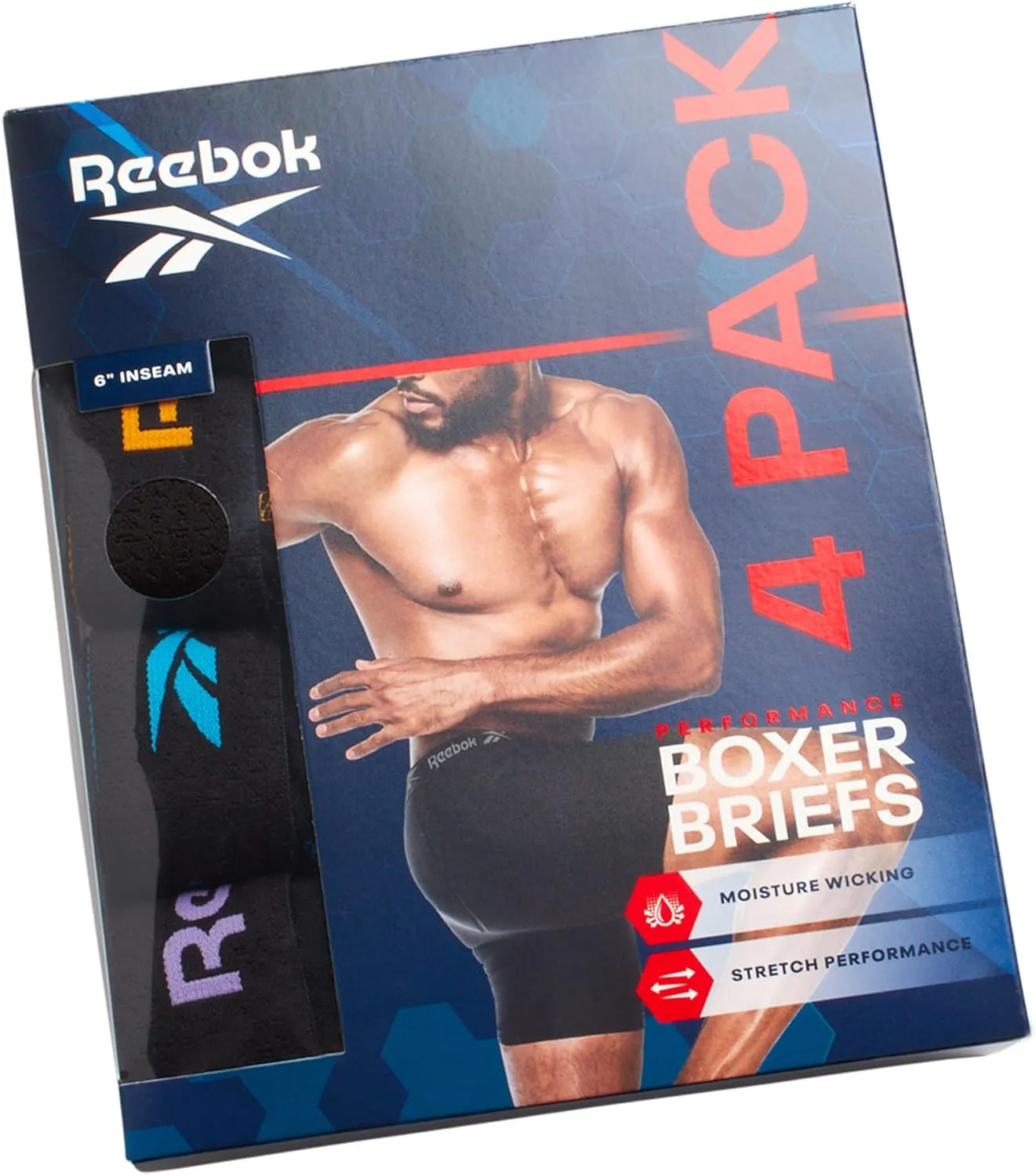 Rebook Mens Boxer Briefs - 4 Pack Moisture Wicking Stretch Performance Mens Underwear Boxers with Contour Pouch (Sizes: S-XL)