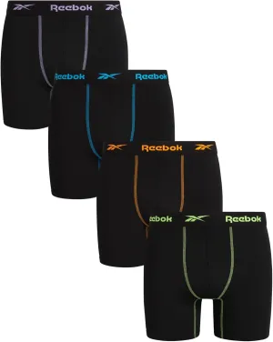 Rebook Mens Boxer Briefs - 4 Pack Moisture Wicking Stretch Performance Mens Underwear Boxers with Contour Pouch (Sizes: S-XL)