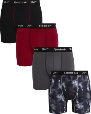 Rebook Mens Boxer Briefs - 4 Pack Moisture Wicking Stretch Performance Mens Underwear Boxers with Contour Pouch (Sizes: S-XL)