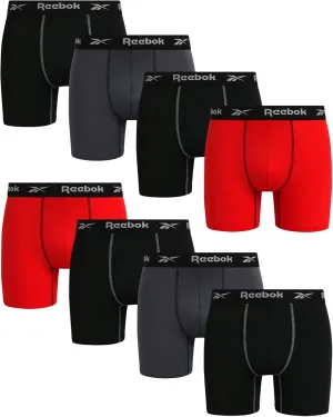 Rebook Mens Boxer Briefs - 8 Pack Stretch Performance Moisture Wicking Mens Underwear Boxers with Contour Pouch (Sizes: S-XL)