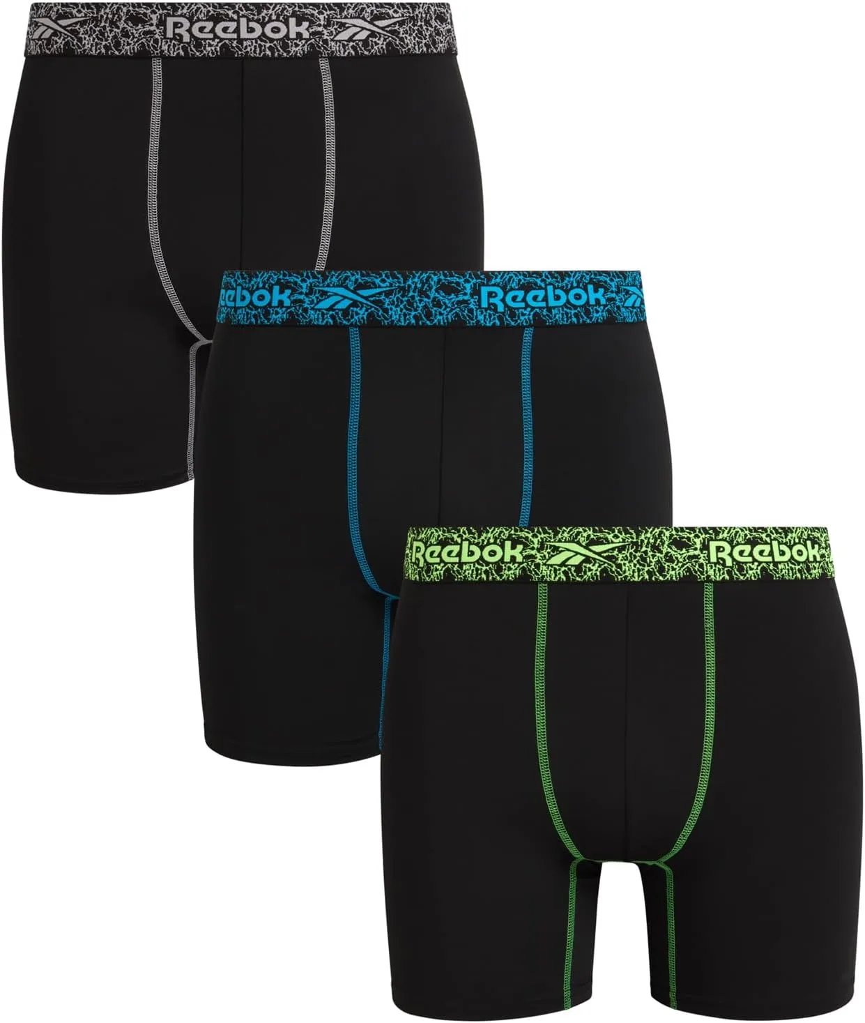 Reebok Mens Boxer Briefs - 3 Pack Moisture Wicking Stretch Performance Mens Underwear Boxers with Contour Pouch (Sizes: S-XL)