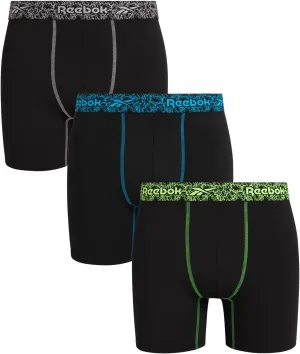 Reebok Mens Boxer Briefs - 3 Pack Moisture Wicking Stretch Performance Mens Underwear Boxers with Contour Pouch (Sizes: S-XL)