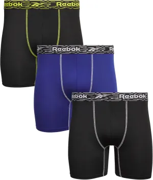 Reebok Mens Boxer Briefs - 3 Pack Moisture Wicking Stretch Performance Mens Underwear Boxers with Contour Pouch (Sizes: S-XL)