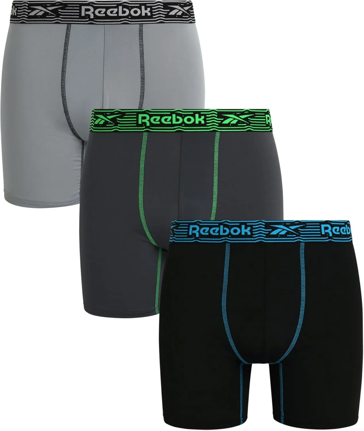 Reebok Mens Boxer Briefs - 3 Pack Moisture Wicking Stretch Performance Mens Underwear Boxers with Contour Pouch (Sizes: S-XL)