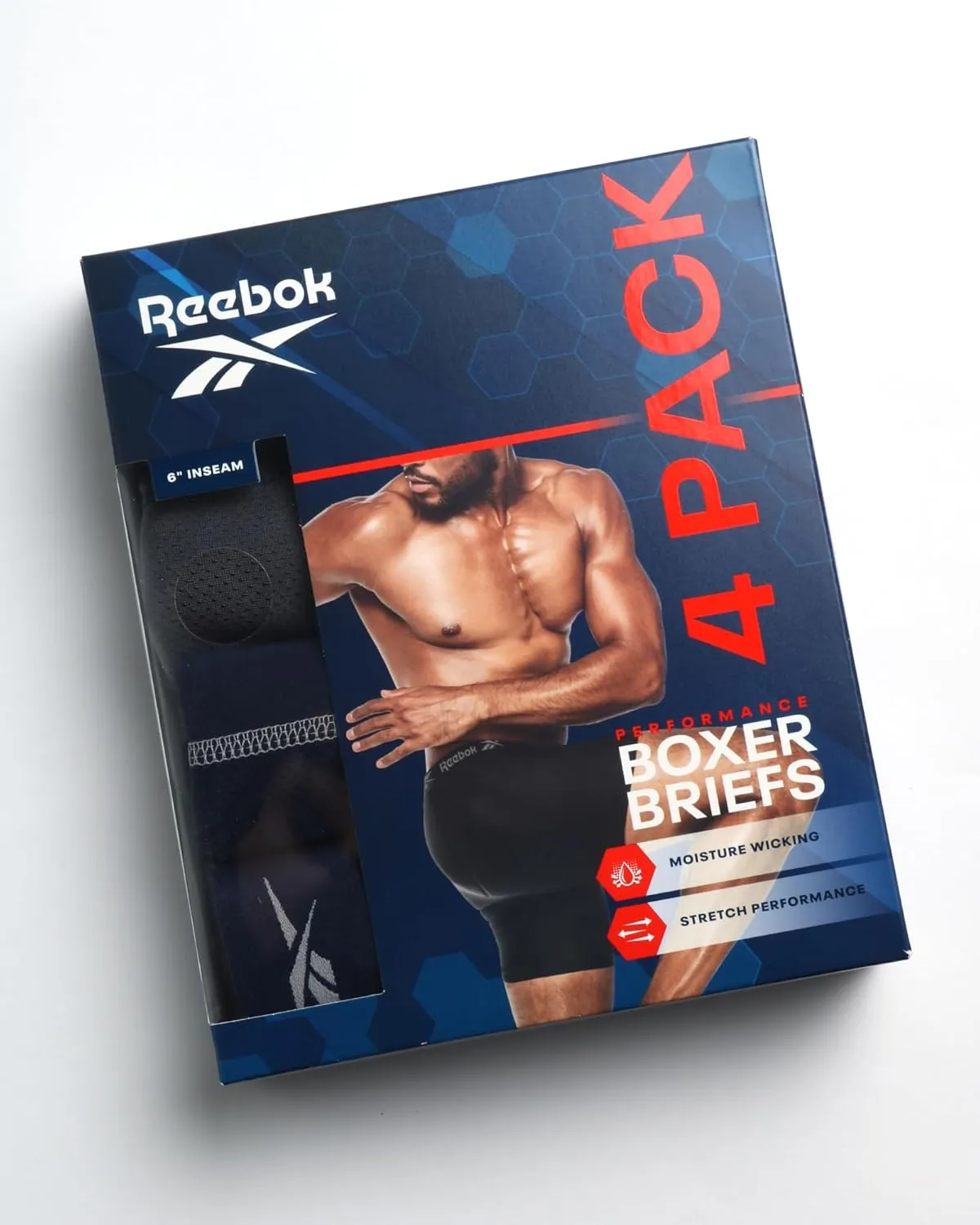 Reebok Mens Boxer Briefs - 4 Pack Moisture Wicking Stretch Performance Mens Underwear Boxers with Contour Pouch (Sizes: S-XL)
