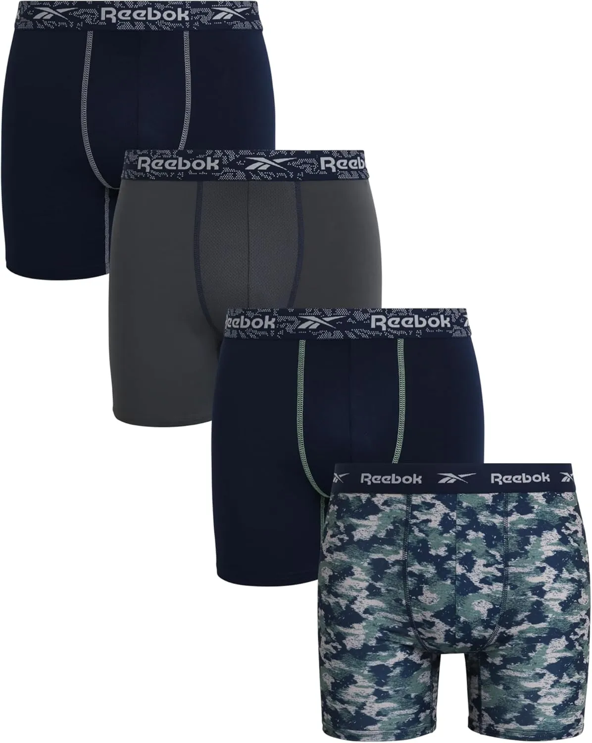 Reebok Mens Boxer Briefs - 4 Pack Moisture Wicking Stretch Performance Mens Underwear Boxers with Contour Pouch (Sizes: S-XL)