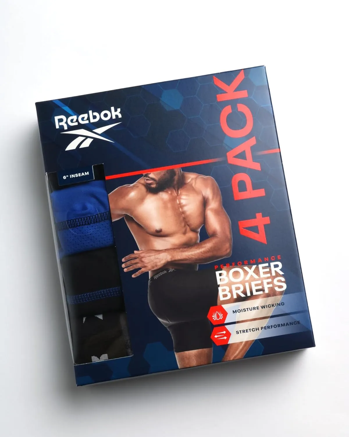 Reebok Mens Boxer Briefs - 4 Pack Moisture Wicking Stretch Performance Mens Underwear Boxers with Contour Pouch (Sizes: S-XL)