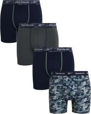 Reebok Mens Boxer Briefs - 4 Pack Moisture Wicking Stretch Performance Mens Underwear Boxers with Contour Pouch (Sizes: S-XL)