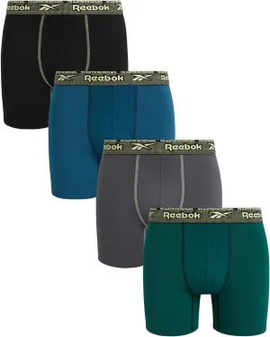 Reebok Mens Boxer Briefs - 4 Pack Moisture Wicking Stretch Performance Mens Underwear Boxers with Contour Pouch (Sizes: S-XL)