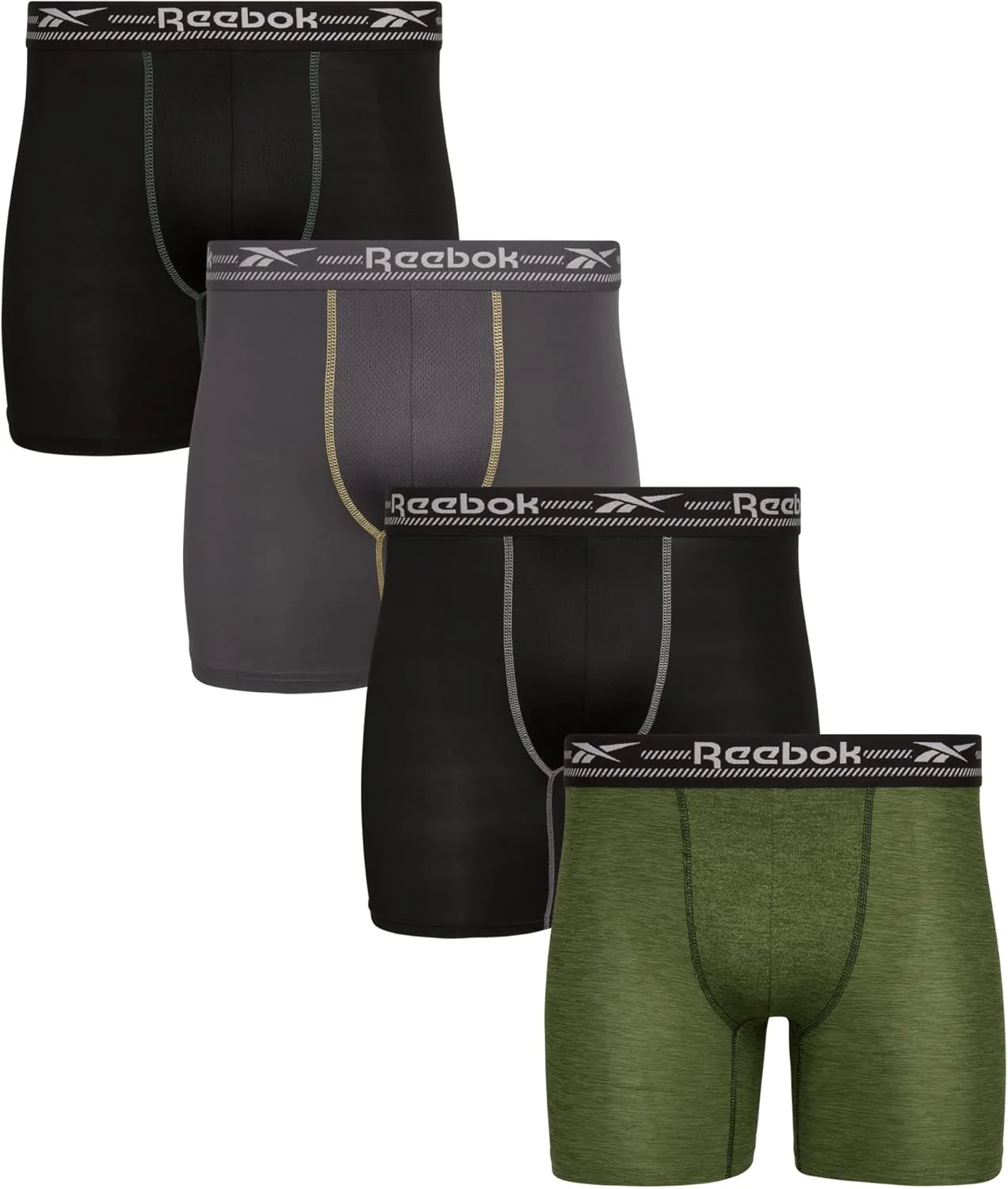 Reebok Mens Boxer Briefs - 4 Pack Moisture Wicking Stretch Performance Mens Underwear Boxers with Contour Pouch (Sizes: S-XL)