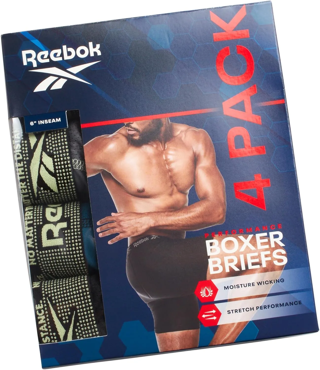 Reebok Mens Boxer Briefs - 4 Pack Moisture Wicking Stretch Performance Mens Underwear Boxers with Contour Pouch (Sizes: S-XL)