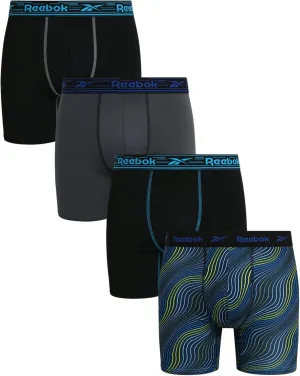 Reebok Mens Boxer Briefs - 4 Pack Moisture Wicking Stretch Performance Mens Underwear Boxers with Contour Pouch (Sizes: S-XL)