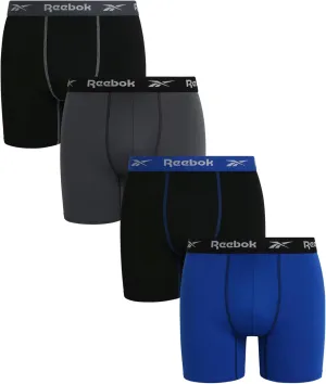 Reebok Mens Boxer Briefs - 4 Pack Moisture Wicking Stretch Performance Mens Underwear Boxers with Contour Pouch (Sizes: S-XL)