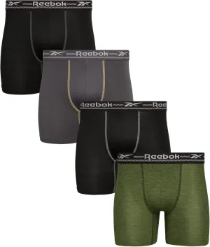 Reebok Mens Boxer Briefs - 4 Pack Moisture Wicking Stretch Performance Mens Underwear Boxers with Contour Pouch (Sizes: S-XL)
