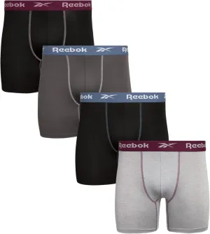 Reebok Mens Boxer Briefs - 4 Pack Moisture Wicking Stretch Performance Mens Underwear Boxers with Contour Pouch (Sizes: S-XL)