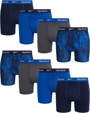Reebok Mens Boxer Briefs - 8 Pack Stretch Performance Moisture Wicking Mens Underwear Boxers with Contour Pouch (Sizes: S-XL)