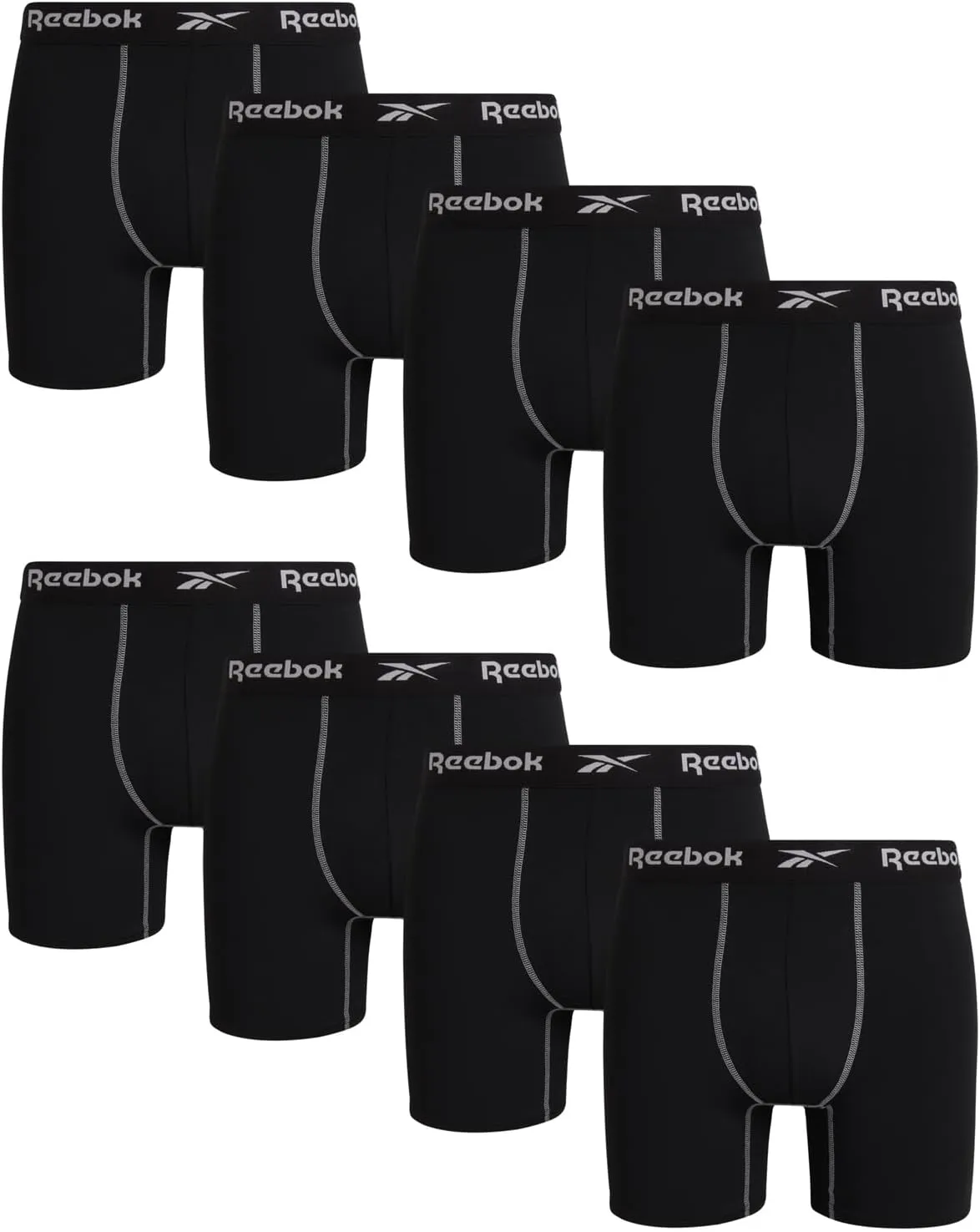 Reebok Mens Boxer Briefs - 8 Pack Stretch Performance Moisture Wicking Mens Underwear Boxers with Contour Pouch (Sizes: S-XL)