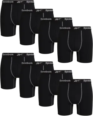 Reebok Mens Boxer Briefs - 8 Pack Stretch Performance Moisture Wicking Mens Underwear Boxers with Contour Pouch (Sizes: S-XL)