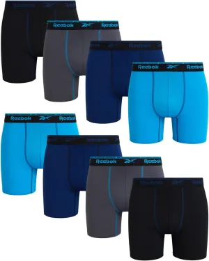Reebok Mens Boxer Briefs - 8 Pack Stretch Performance Moisture Wicking Mens Underwear Boxers with Contour Pouch (Sizes: S-XL)