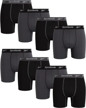 Reebok Mens Boxer Briefs - 8 Pack Stretch Performance Moisture Wicking Mens Underwear Boxers with Contour Pouch (Sizes: S-XL)