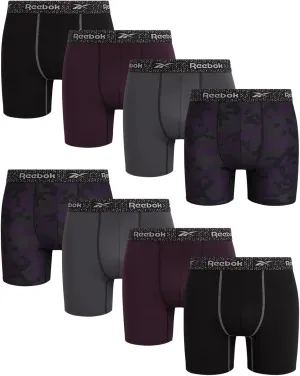 Reebok Mens Boxer Briefs - 8 Pack Stretch Performance Moisture Wicking Mens Underwear Boxers with Contour Pouch (Sizes: S-XL)