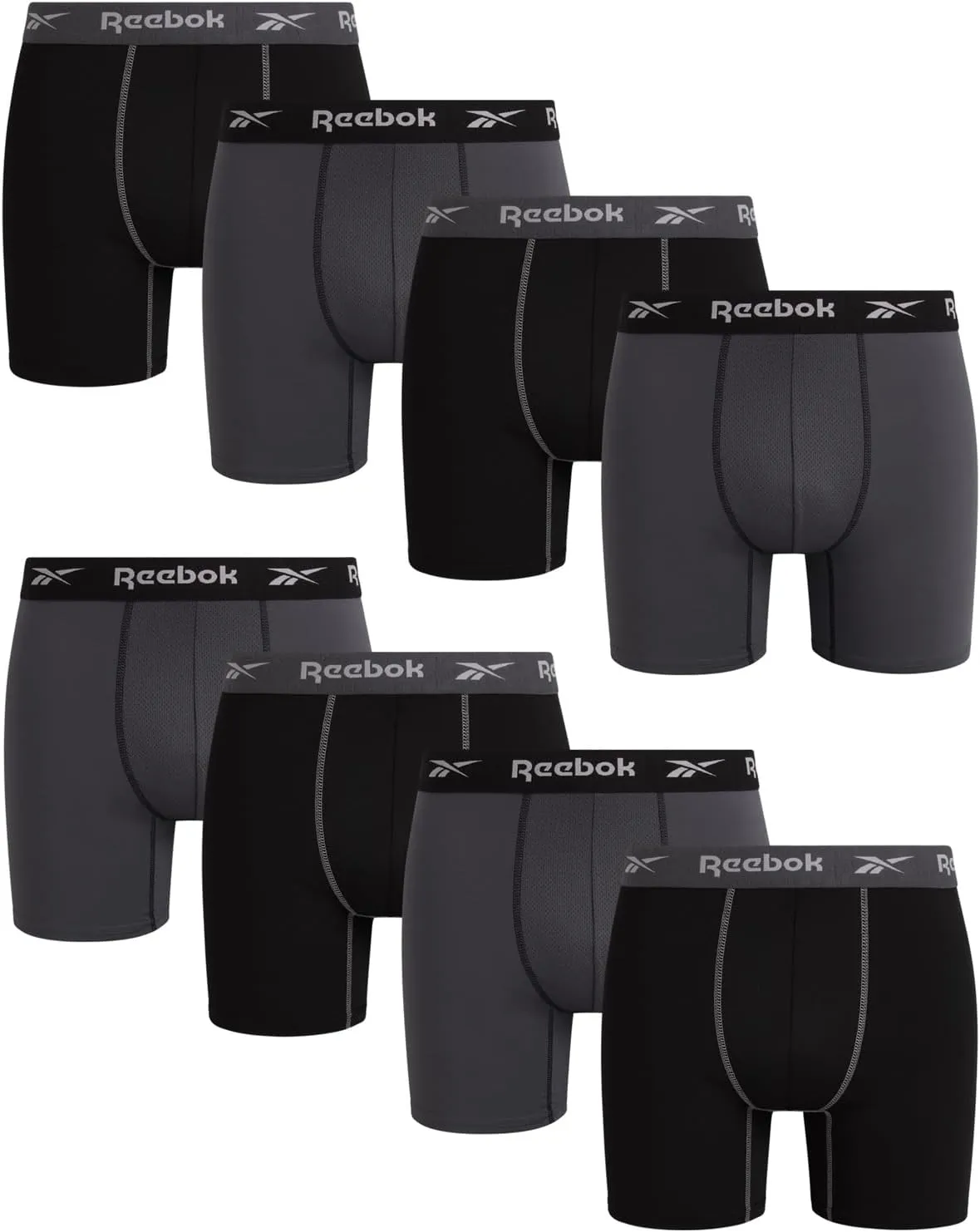Reebok Mens Boxer Briefs - 8 Pack Stretch Performance Moisture Wicking Mens Underwear Boxers with Contour Pouch (Sizes: S-XL)