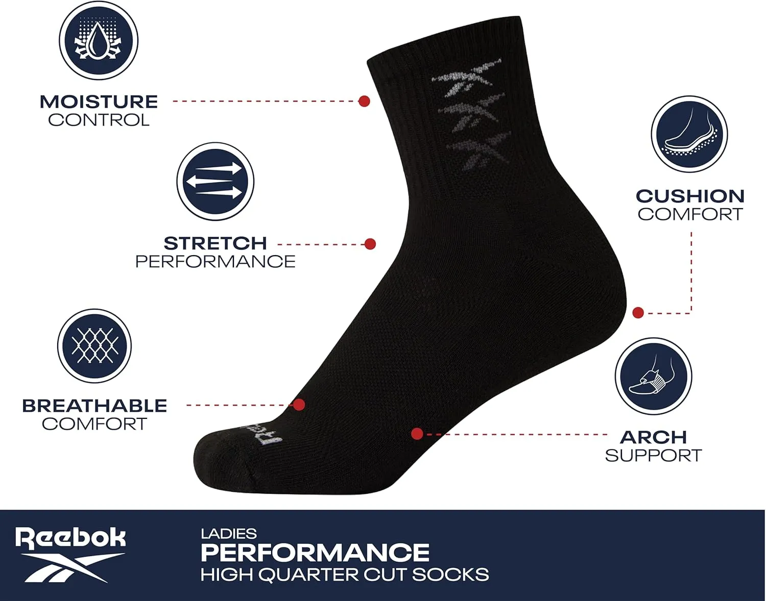 Reebok Women's Socks - Cushion High Quarter Cut Socks (6 Pack)